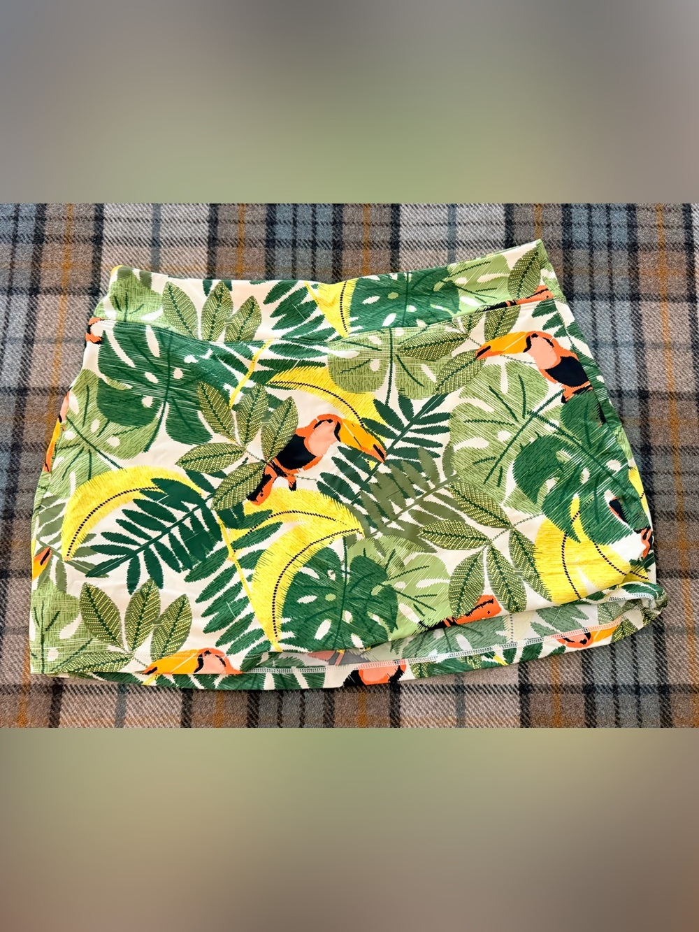 Duluth Trading Co Tropical Toucan Print Swim Skort - Green, Yellow & Orange Sz14